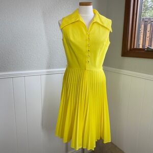 Vtg Montgomery Ward Carol Brent Womens Dress M Accordion Pleats Collared 60s 70s